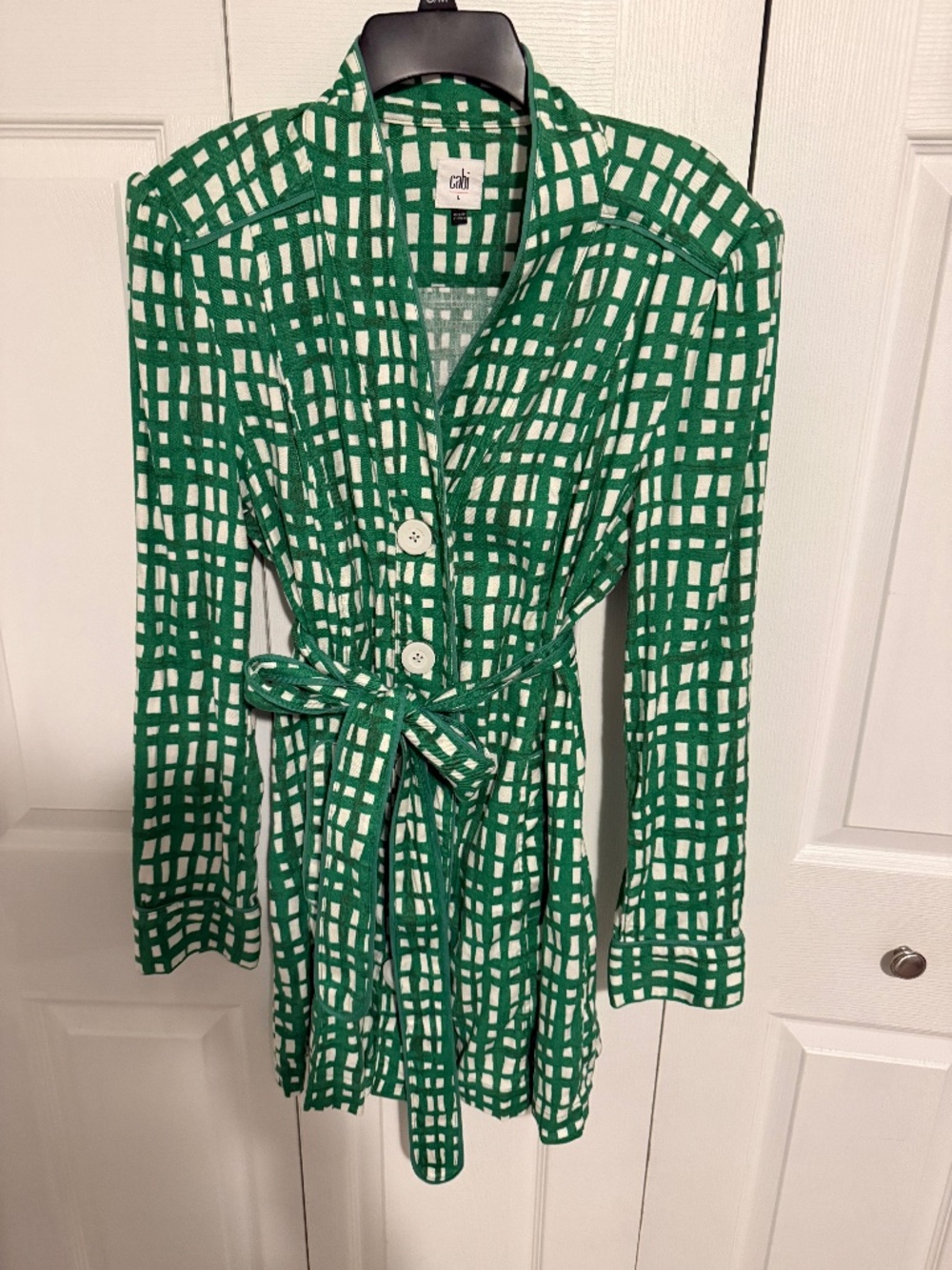 Cabi Circuit Jacket Trench Coat Green Grid with belt
